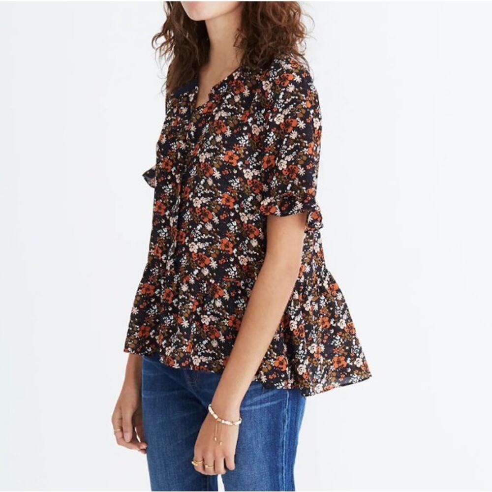 Madewell Silk Studio Ruffle-Hem Peplum Top in Prairie Blossoms Size Medium